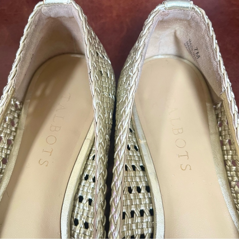 Talbots Blair Woven Design Ballet Flats Loafers In Metallic Gold Color Size 7 - Picture 6 of 7